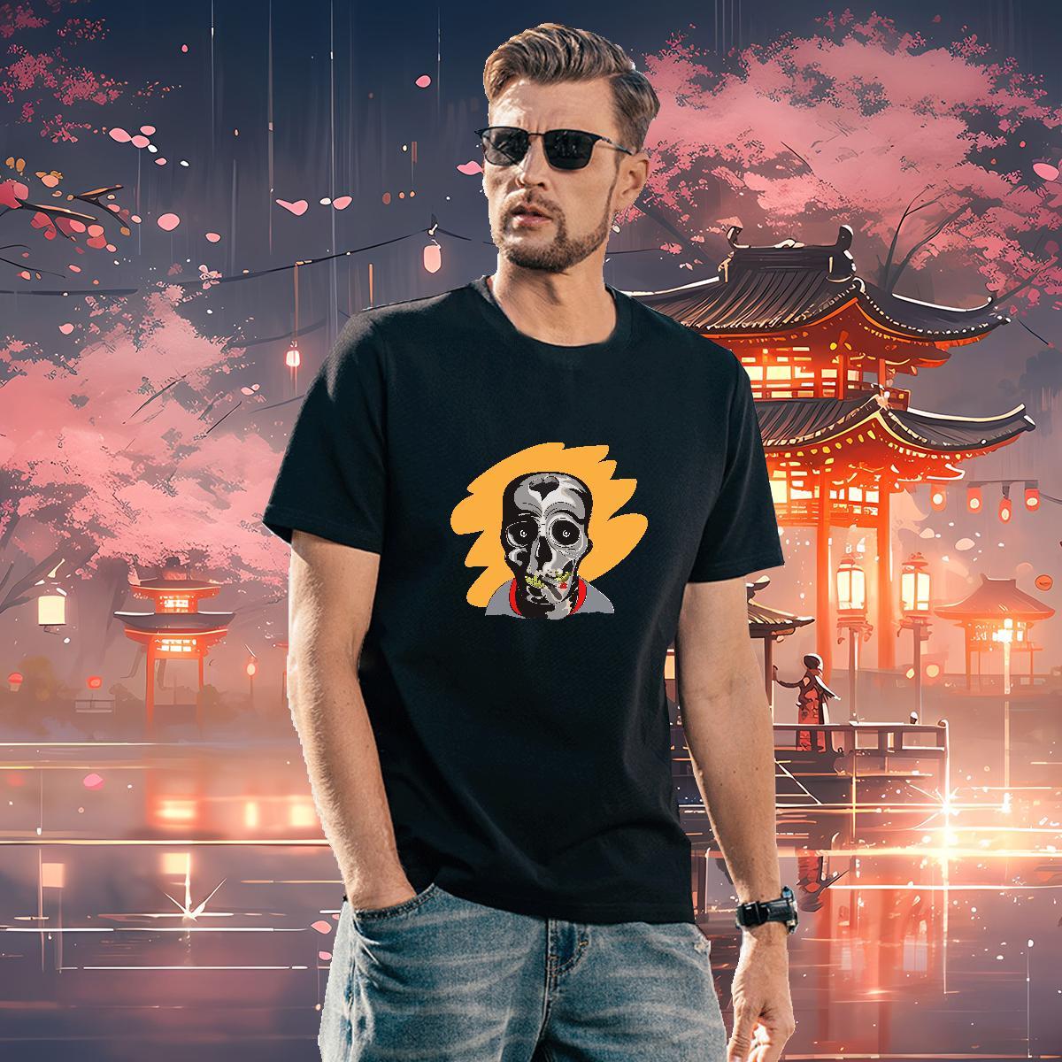 Loose Fit Man T Shirts 230g 100% Cotton skull Sport Black White Breathable Tshirt for Man Woman 2024 DIY Clothings