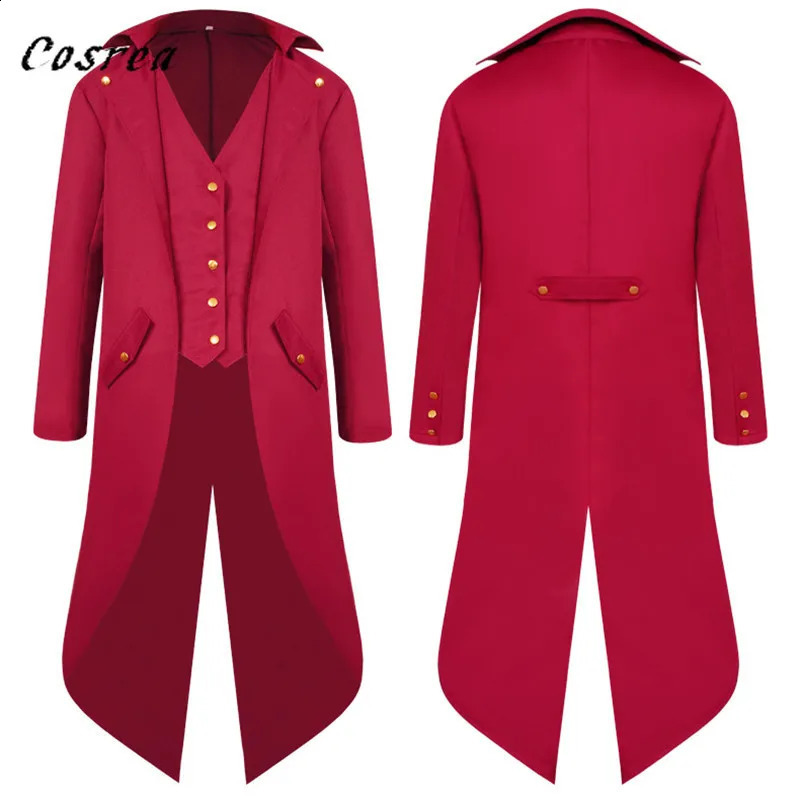 Medieval retro red tailcoat mens jacket coat dustproof cosplay steampunk clothing dress European uniform 240823