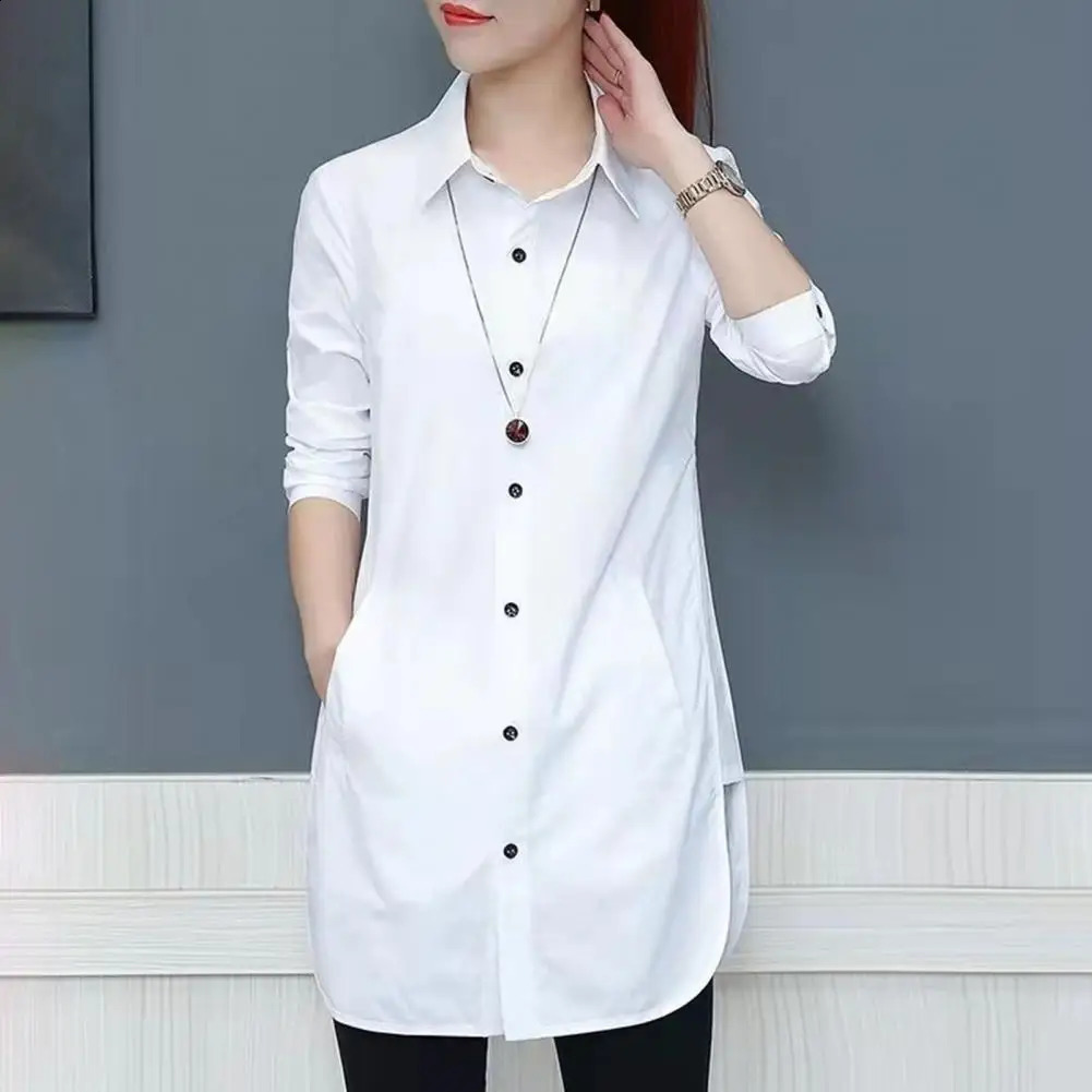 Women Shirt Solid Color Long Sleeve Single Breasted Turndown Collar Loose Streetwear Spring Summer OL Basic Shirt Blouse 240823