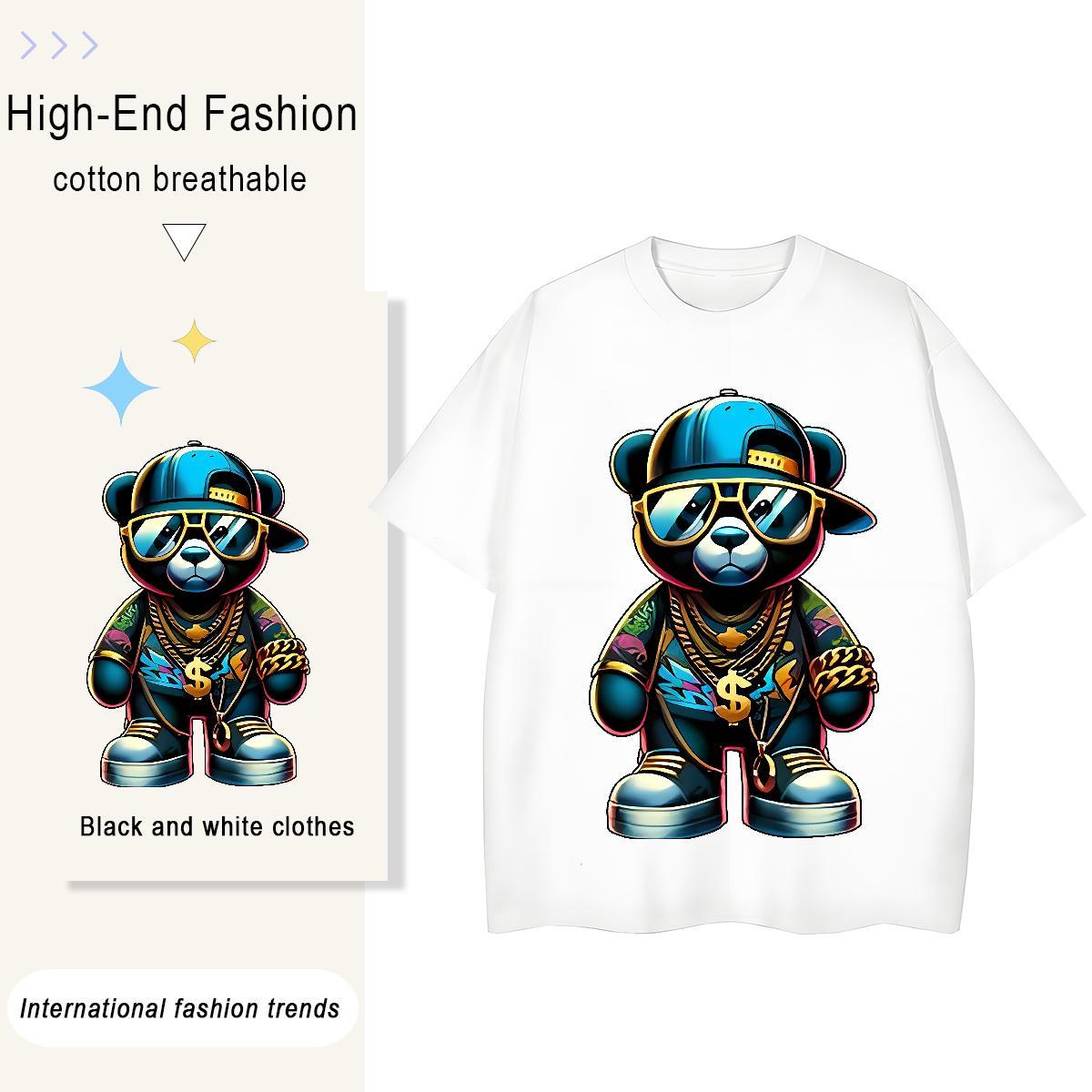 Fashion New Men Tshirts bear Sport 230g Pure Cotton Tees Shirts O Neck Short Sleeves Loose Men T Shirts Oversized