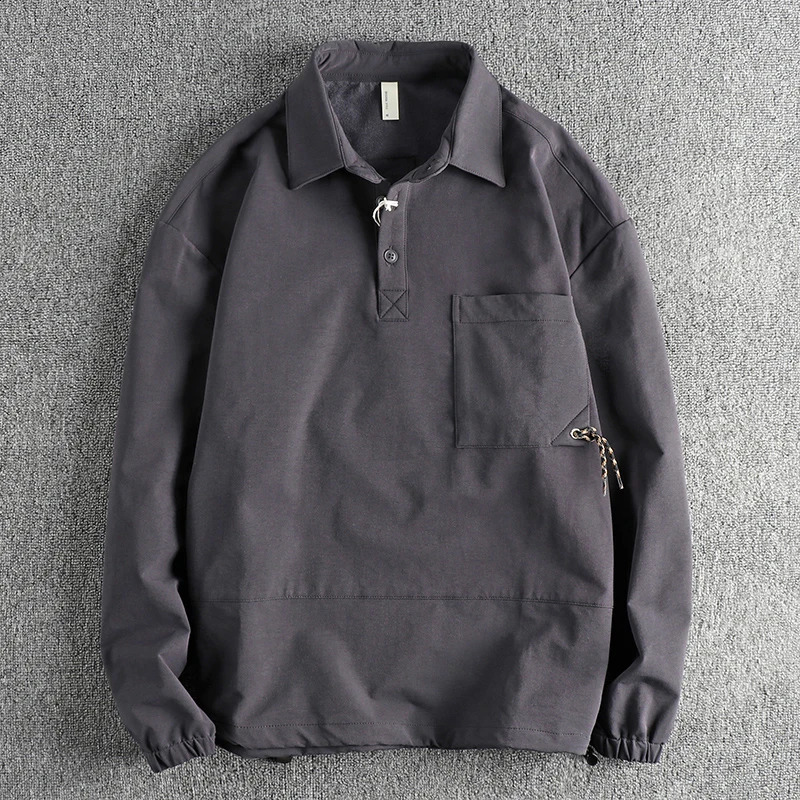 Spring and autumn fashion trend mens polo shirt long sleeve solid color all casual loose lapel shirt 240824