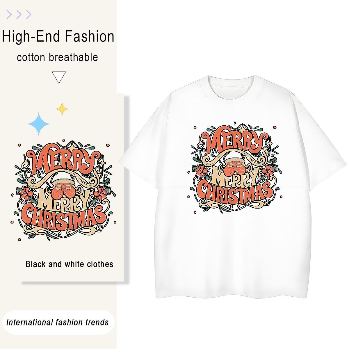 Brand Men Tees Merry Christmas Sports Casual 100% Cotton 230g Tops Shirt Breathable Crew Neck Unisex T shirt Custom Anime
