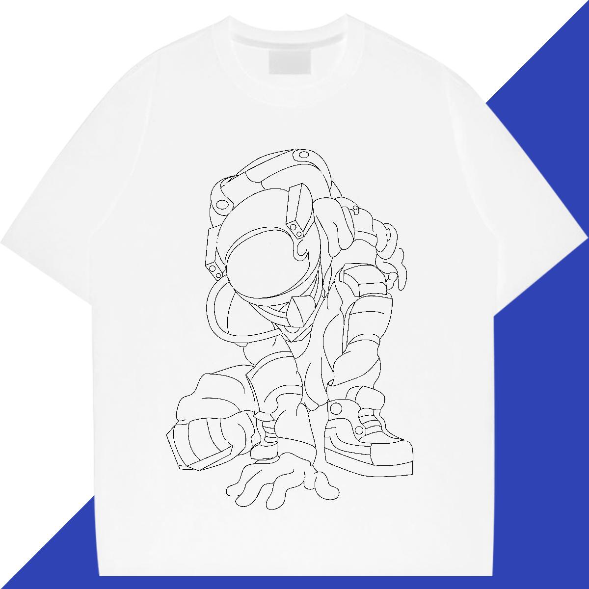 Comfortable Women Tees 100% Cotton 230g cosmonaut Daily Wear T-Shirts Crew Neck Breathable Anime Print Tee Shirt