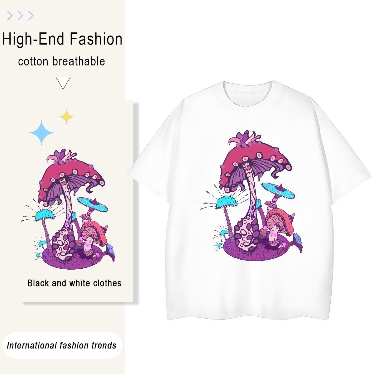 Brand Men Clothes T-Shirt mushroom Outdoor 230g Cotton Wear Crew Neck Breathable Wholesale T Shirts Men Black Oversized