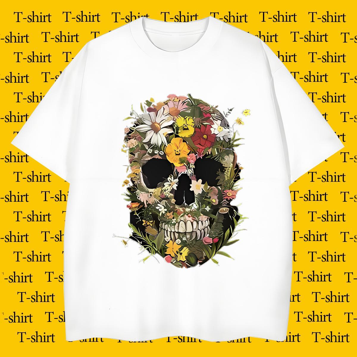 Popular Men T Shirts 100% Cotton 230g flower Beach Asian Size O-Neck Short Sleeve Men Tees Fashion Design Top Tees