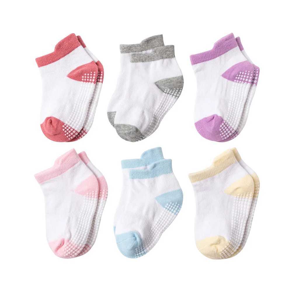 6 Pairs Girls Cotton Non-slip Floor Socks For Toddler Kids Baby Indoor Activities Learn To Walk Ankle Socks CL240824