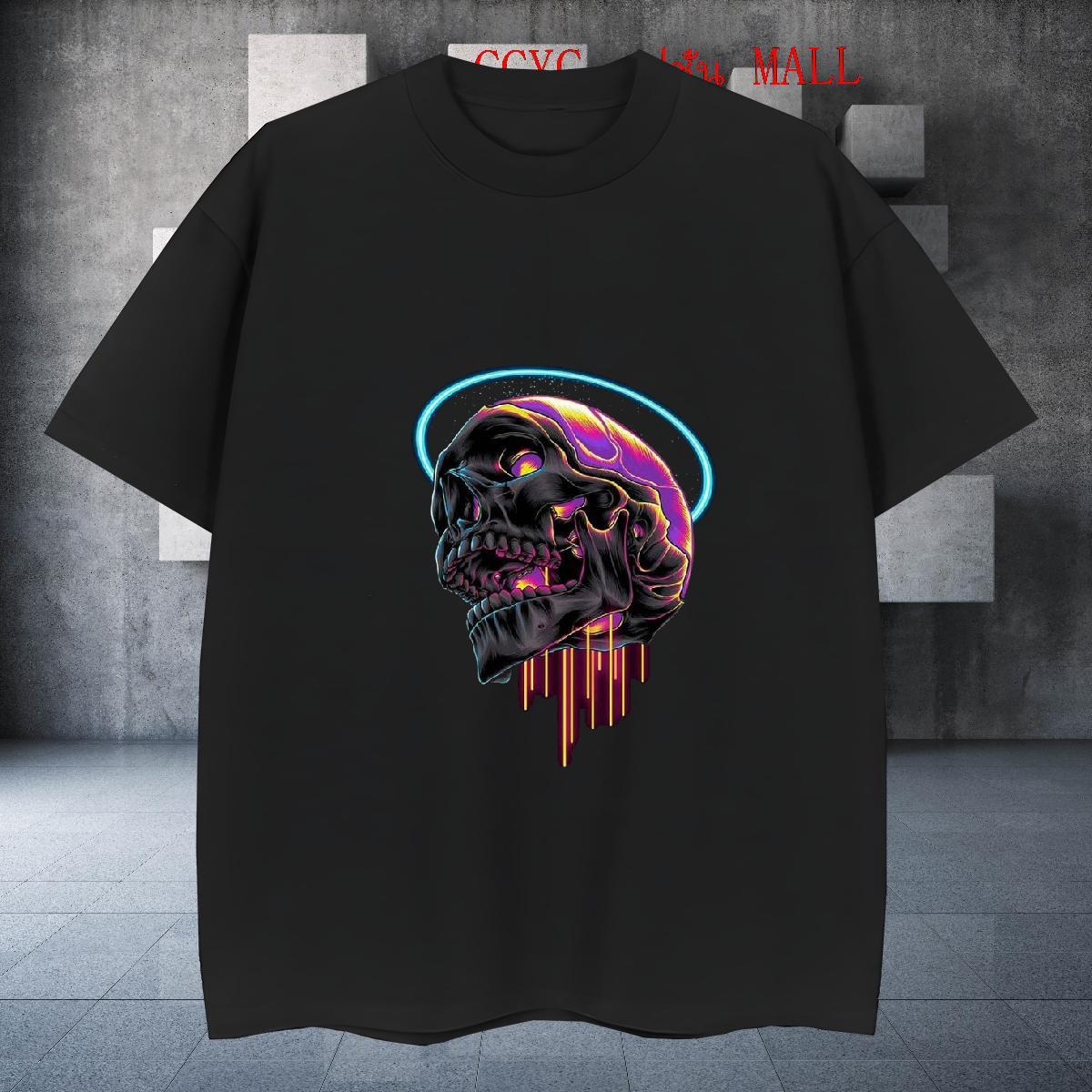Loose Man T Shirts 230g 100% Cotton skull Hip Hop Plus Size Cartoon Crew Neck Breathable Tshirts Fashion New Tops Shirt