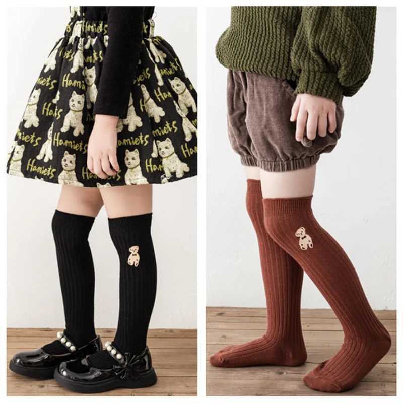 Fashion Kids Girls Knee High Socks Cartoon Bear Embroidery Cotton Socks For Girls Long Tube Sock Children School Socks 1-8Years CL240824