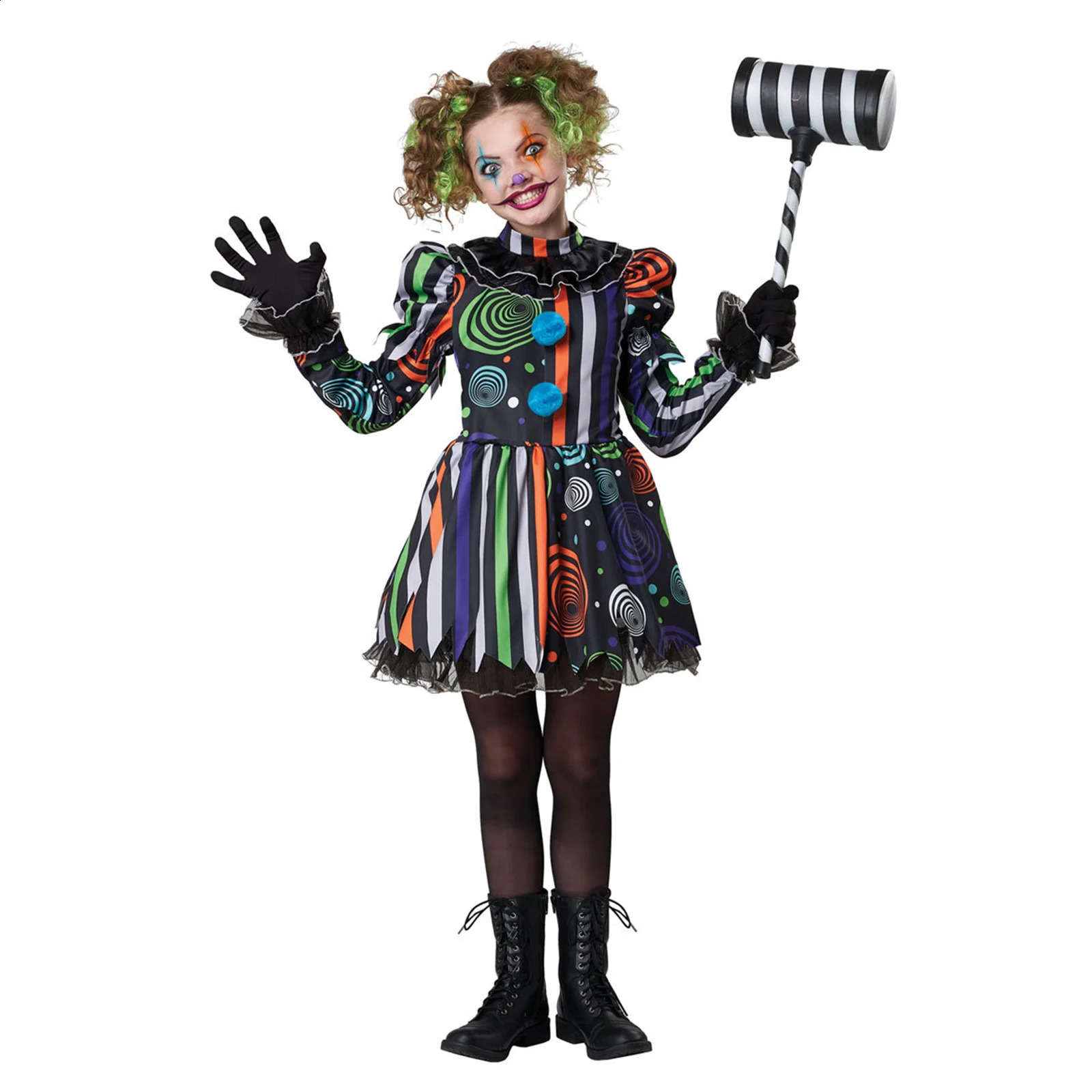 Adult and child roleplaying costumes clown dresses fancy uniforms stockings gloves accessories girls Halloween party 240823