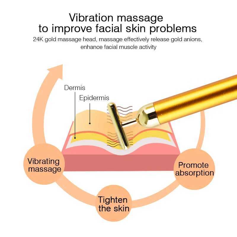 24k Gold Facial Wrinkle Lift Bar T-shaped Slimming Face Care Vibration Beauty Equipment Thin Facial Roller Massager Energy Bar CL240824