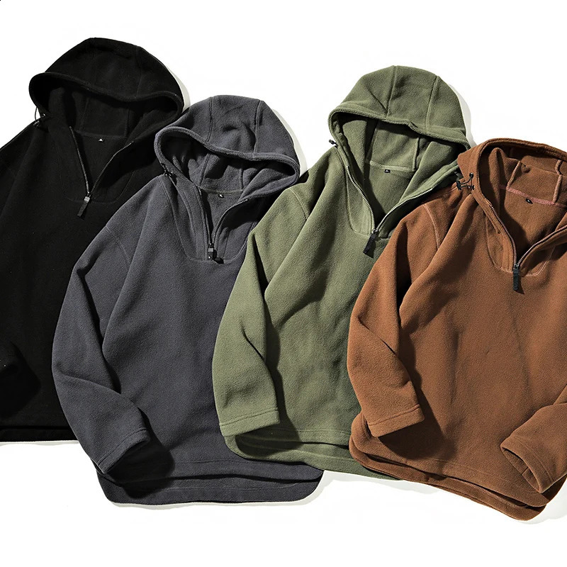 AutumnWinter Polar Wool Hoodie Half Zipper Windproof and Warm Inner Layer High Quality Outdoor Cold Coat 240823