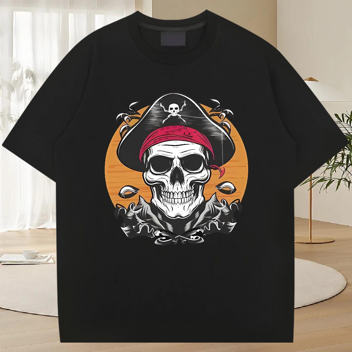 Wholesale T Shirts Men 230g 100% Cotton skull Hip Hop Street Oversized 3XL 4XL Breathable Short Sleeve Men Tees Classic Casual Clothes