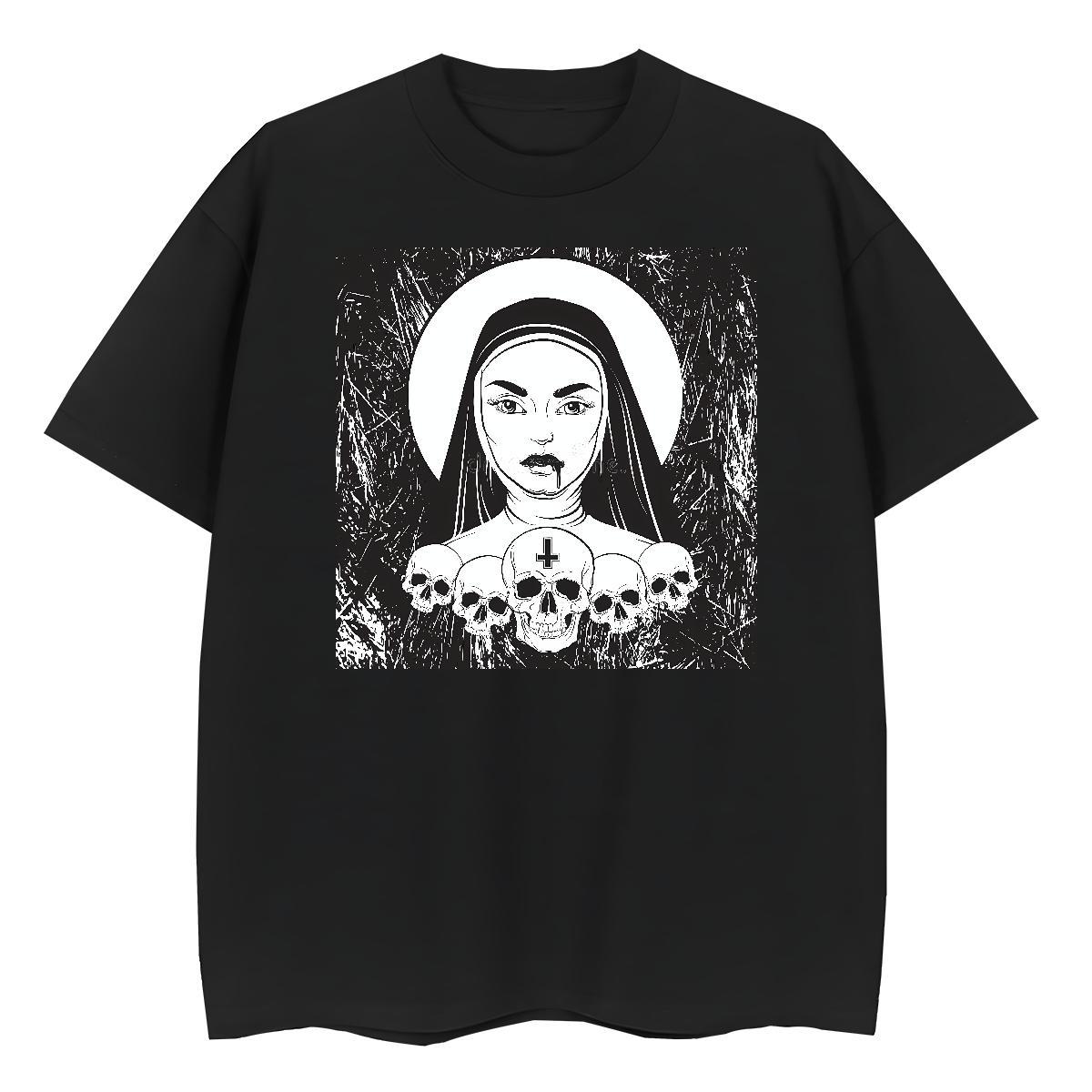 Unisex Women Tees 100% Cotton 230g nun Street Casual T shirt Breathable Short Sleeve Cartoon Print Tees Shirts