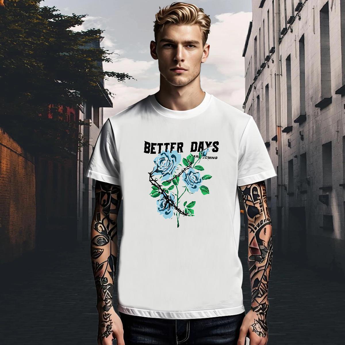 Custom Mens Tshirts flower Street 230g Pure Cotton Wear Breathable Brand T Shirt For Man Cartoon Printing L-4XL