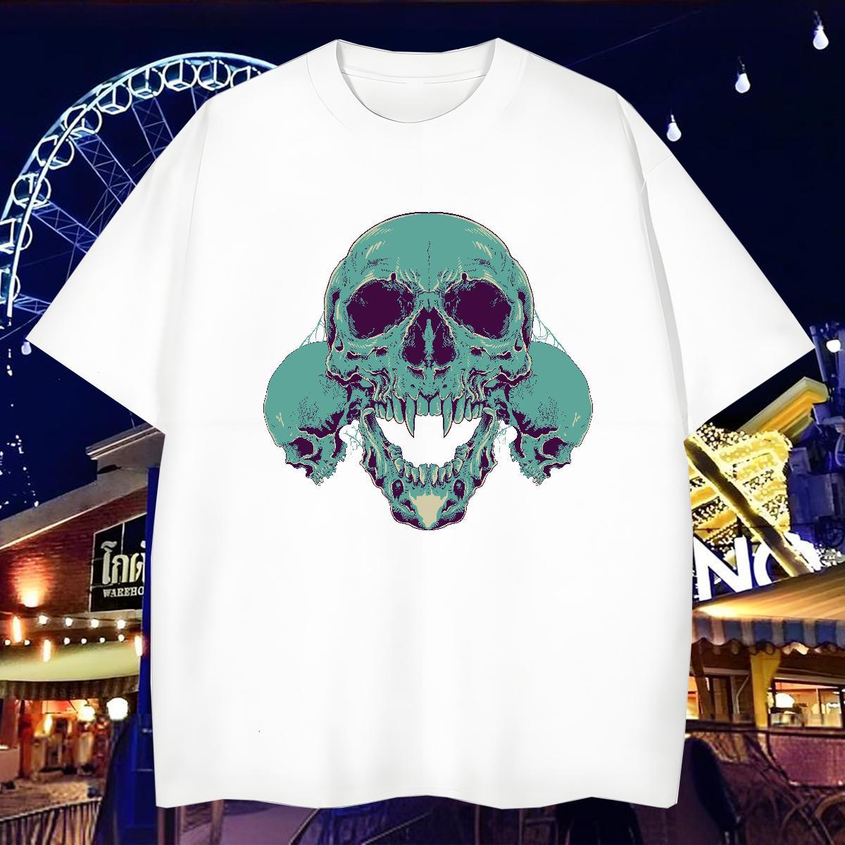 TOP Quality Man T Shirts 230g Cotton skull Street Wear Cartoon Printing L-4XL Short Sleeve Soft Men Tops Tees Brand Tshirts