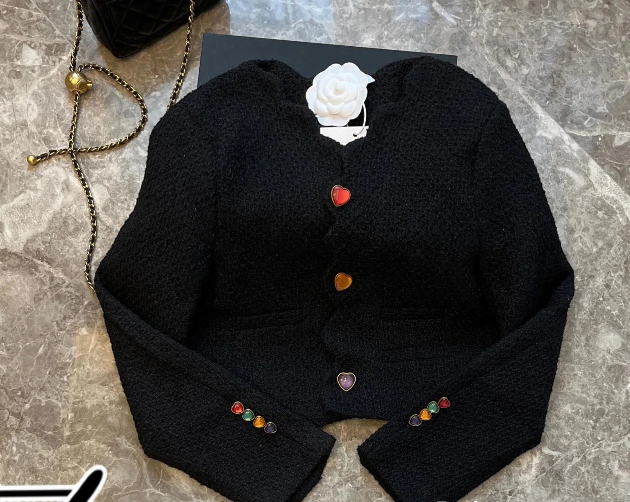 Jamerary Autumn Winter Track Wool Blended Coarse Felt Jacket Womens Coat Colorful Love Button Single Chest Top Short Clothes 240823