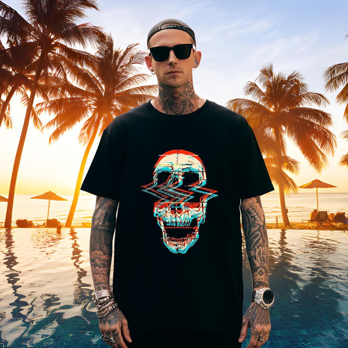 TOP Quality T shirt 230g Cotton skull Home Outdoor Black Oversized Breathable Short Sleeve Couples T Shirts Classic Casual Tops Tees