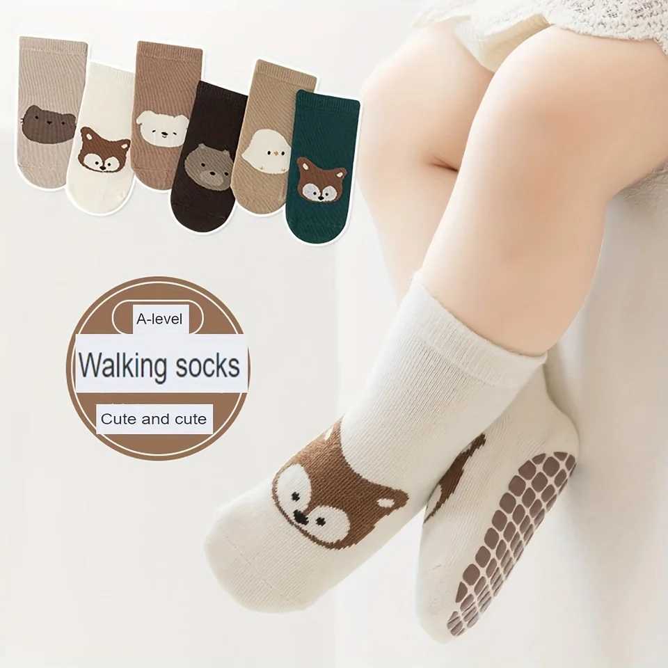 Six Pairs Autumn And Winter Large Area Dot Glue Baby Trampoline Socks Baby Little Kids Non-slip Floor Socks Large Cartoon Strai CL240824