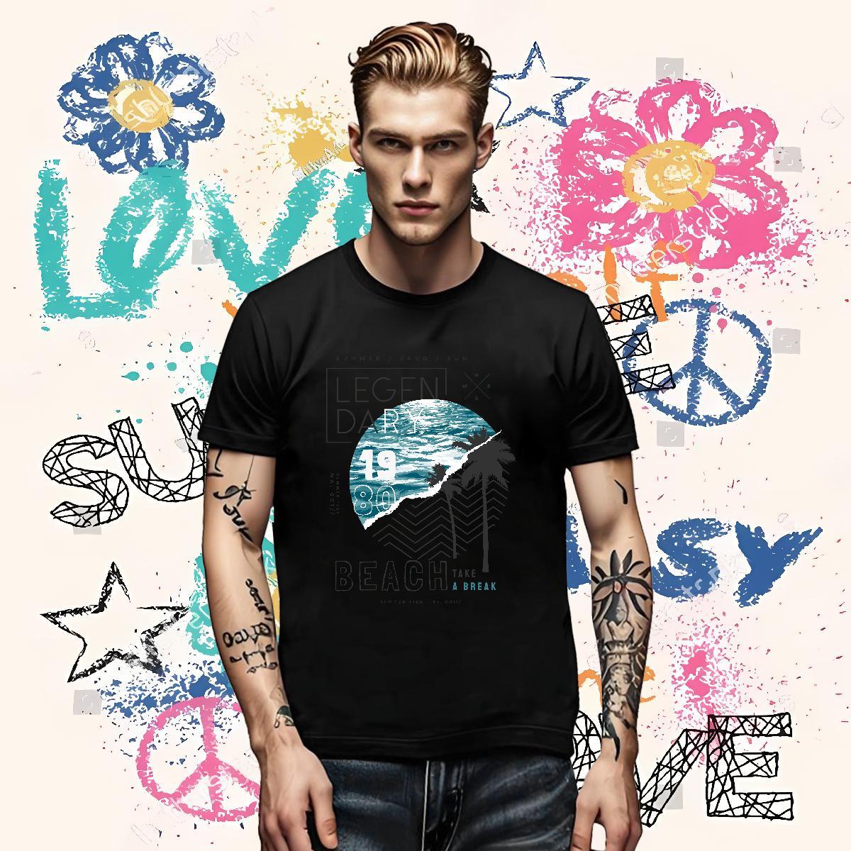 Free Shipping Men Clothes T-Shirt sea Hip Hop Street 100% Cotton 230g Tops Tees Breathable Short Sleeve Classic T-Shirts for Men Custom Anime