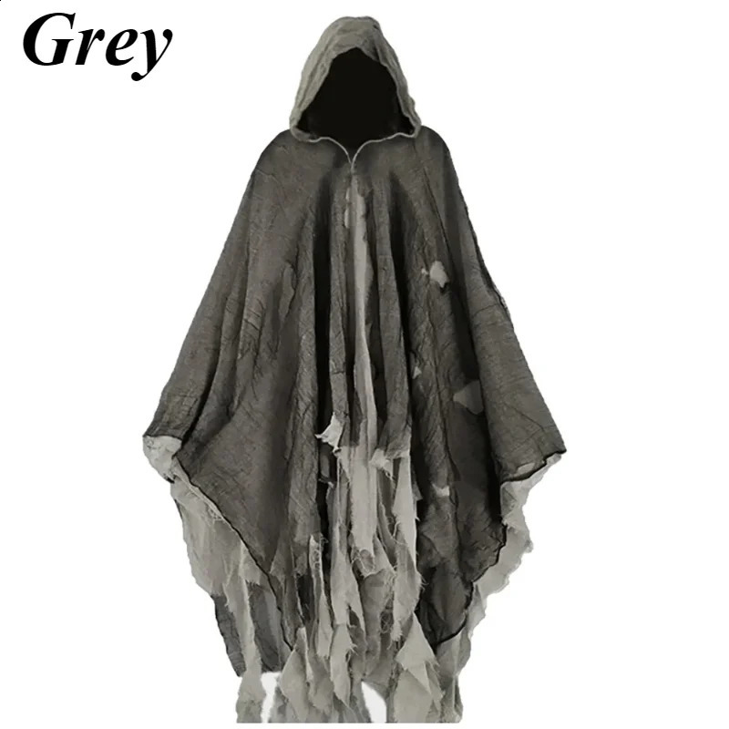 Halloween Ghost Dementor Role Playing Death Costume Gothic Horror Zombie Tattoo Hooded Death Party Prop Cloak 240824
