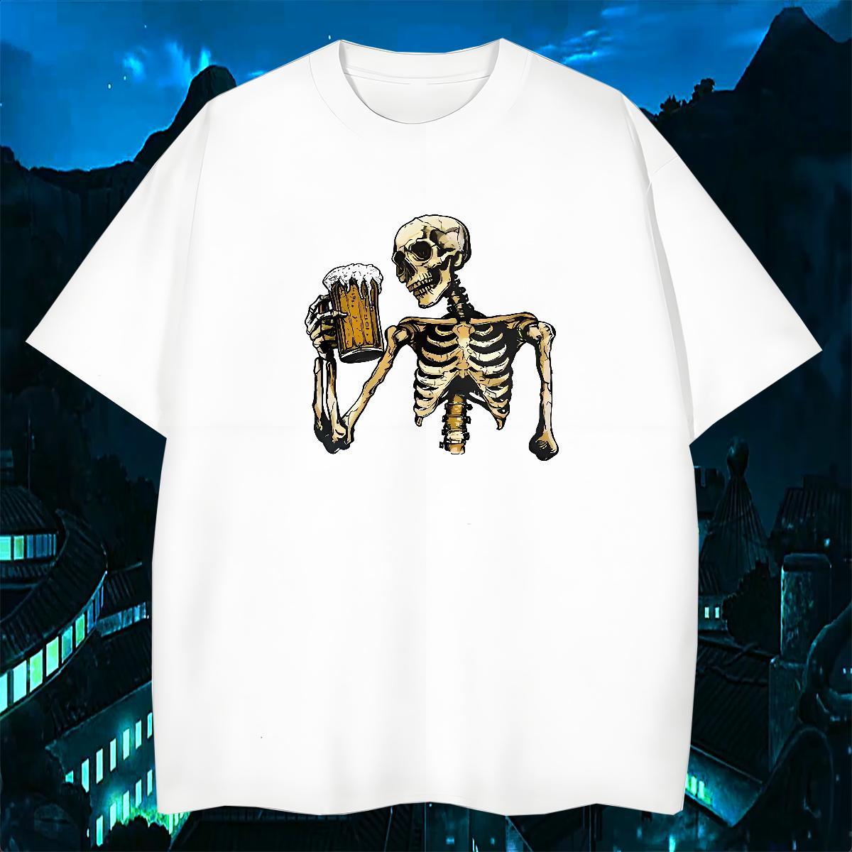 Loose Fit T-Shirts for Men 230g 100% Cotton skull Casual DIY Anime Pure Cotton Tshirt for Man Woman Free Shipping Clothes