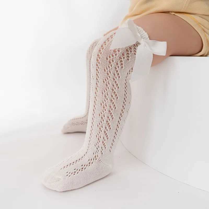 0-7Years Summer Kids Socks With Bow Baby Girls Long Sock Knee High Cotton Hollow Out Toddlers Sock Mesh Children Princess Socks CL240824