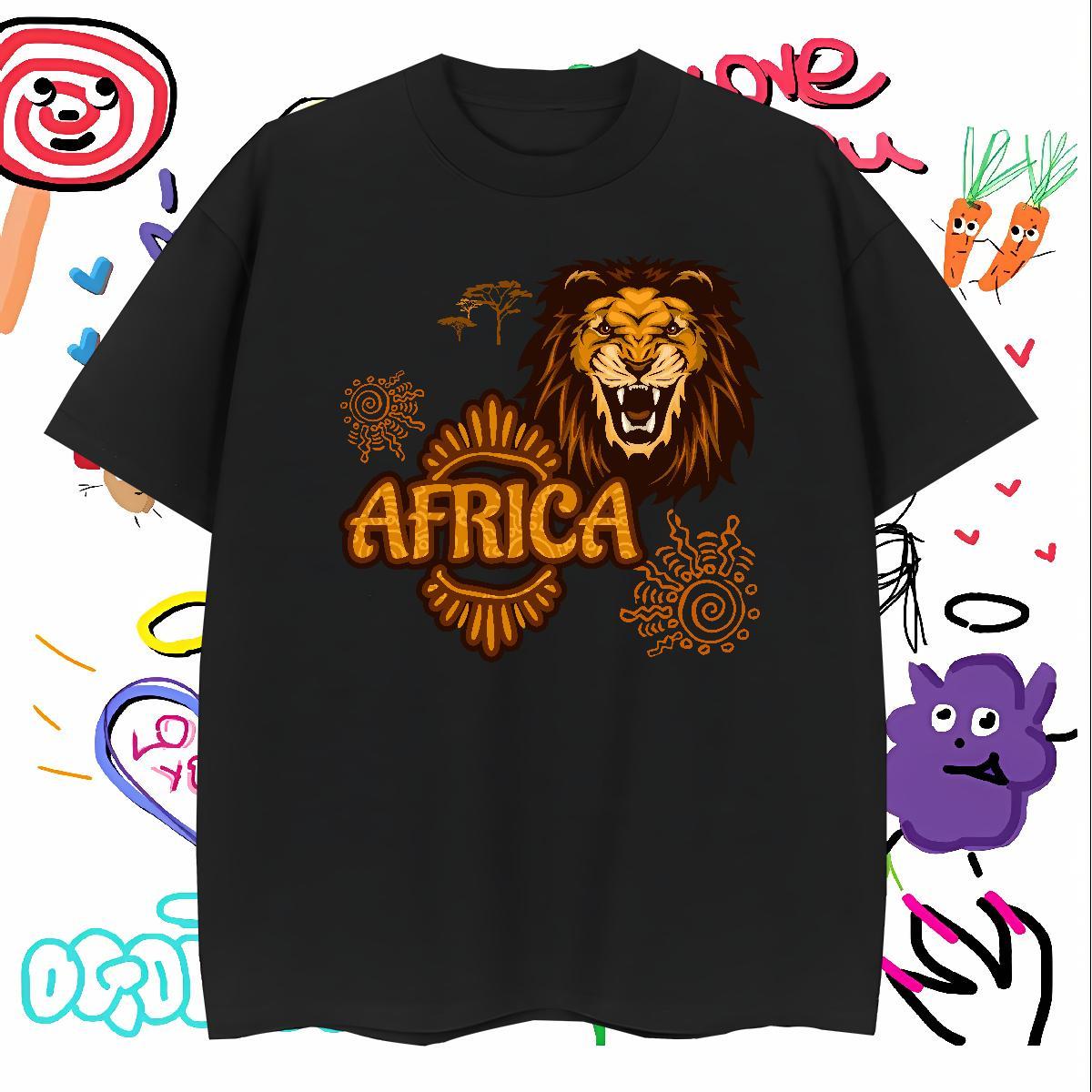 Customized Men Tshirts Africa lion Street Casual 230g 100% Cotton Tops Tees Breathable Soft Brand T-Shirts for Men DIY Printed