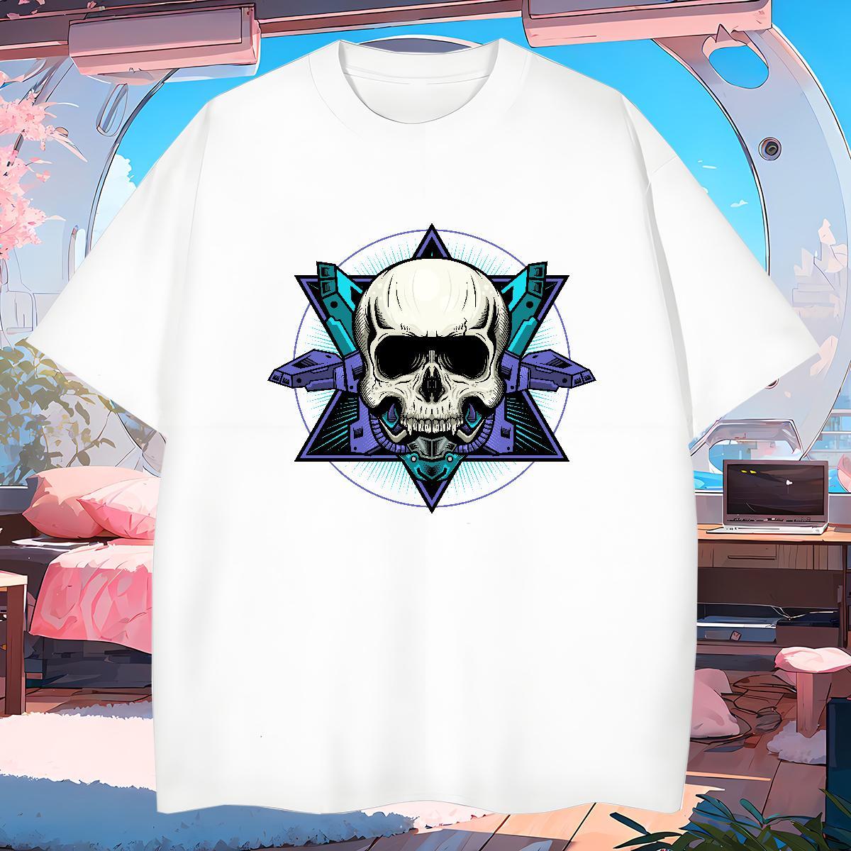 Cool T Shirt For Man 230g Pure Cotton skull High Street Hip Hop Custom Printing Short Sleeve Soft Men Tees Wholesale Tee Shirt
