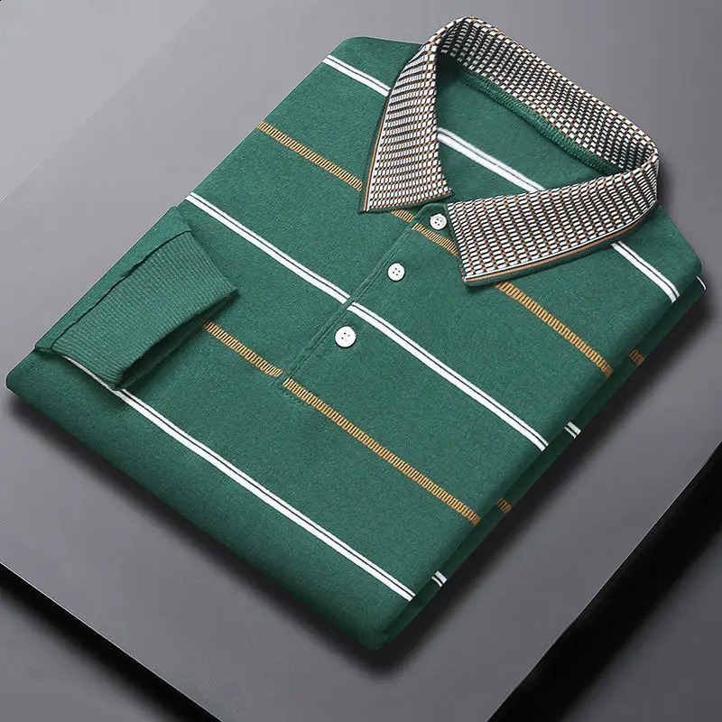 Fashion Lapel Button Business Striped Polo Shirts Mens Clothing Spring Loose Long Sleeve Casual Tops Korean Tee Shirt 240824