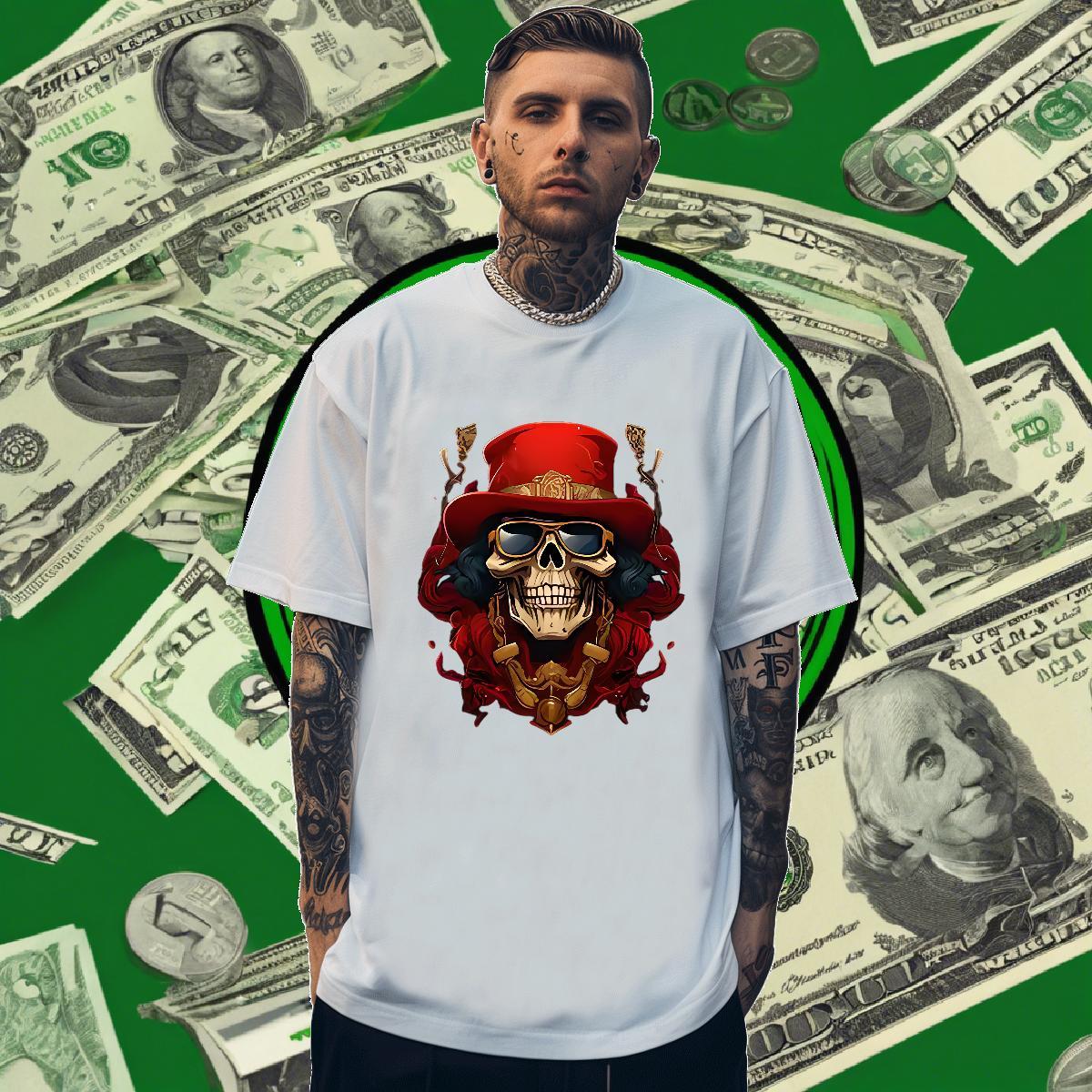 Popular T Shirts Men 100% Cotton 230g skull Sport Oversized 3XL 4XL Round Neck Short Sleeve Men Tops Tees 2024 New Polos