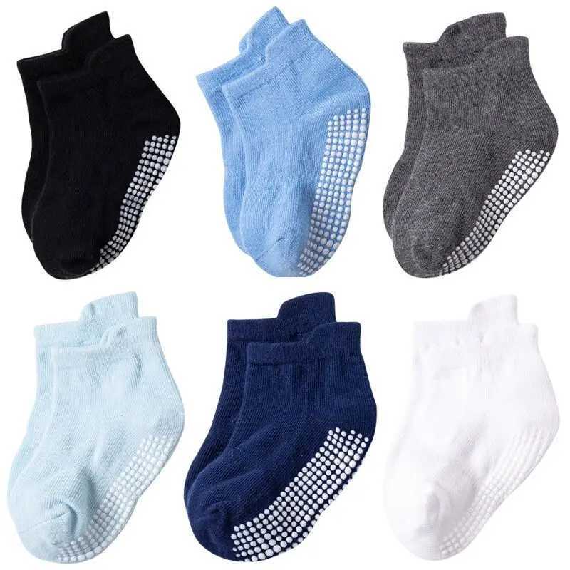 6 Pairs/lot 0 to 6 Yrs Cotton Childrens Anti-slip Boat Socks For Boys Girl Low Cut Floor Kid Sock With Rubber Grips Four Season CL240824