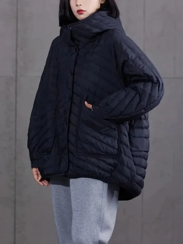 Lagabogy Winter Ultra Light Inflatable Jacket Womens 90% White Duck Down Loose Hooded Leisure Park Windproof Basic Coat 240823