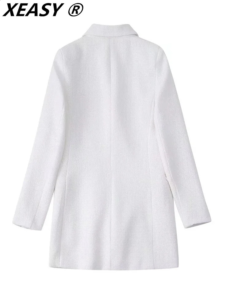 XEASY Elegant Dresses For Women White Dress Mini Womens Clothing Vintage Suit Dress Long Sleeve Tweed 240824