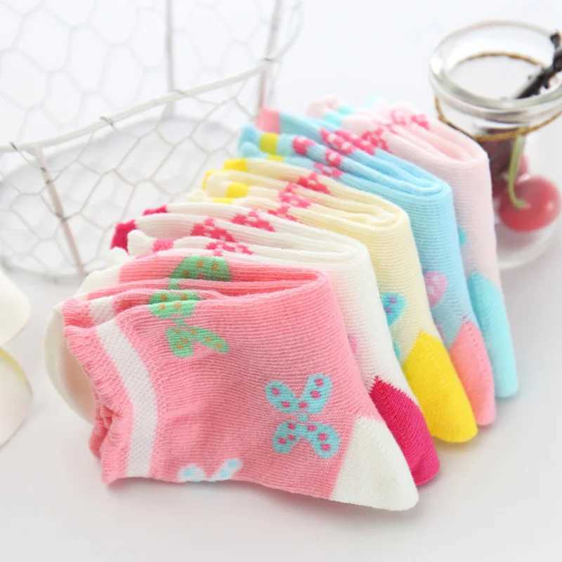 5 Pairs/Lot Spring Autumn High Quality Girls Socks Cotton Butterfly Candy Color Socks For Girls 3- 12 Year Children Socks CL240824
