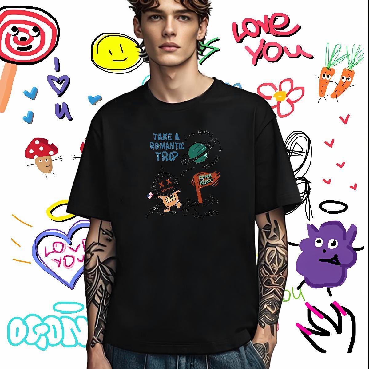 Cool Design T-Shirts 230g Cotton star Hip Hop Plus Size Cartoon Breathable Tshirt for Man Woman 2024 DIY Polos