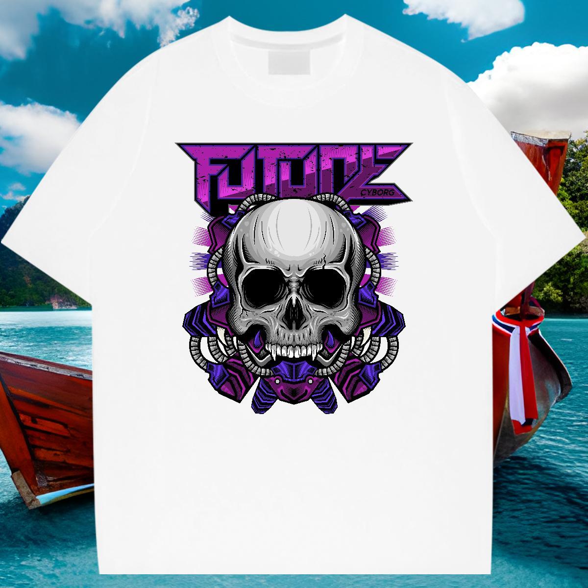 Cool Design T-Shirts for Men 230g Pure Cotton skull Outdoor Floral Print Short Sleeve Soft Couples T Shirts Custom Tees Shirts