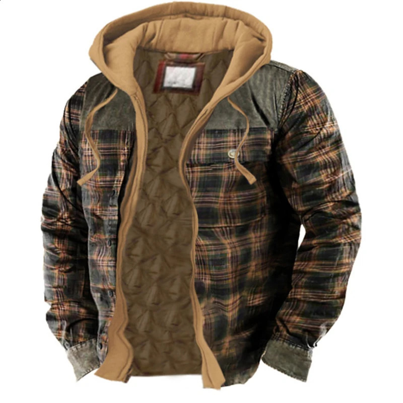 Winter Warm Outdoor Jacket Coat Mens Fashion Zipper Button Lapel Jackets Wool Lining Retro Loose Long Sleeve Men Fall Outerwear 240823 - view 7