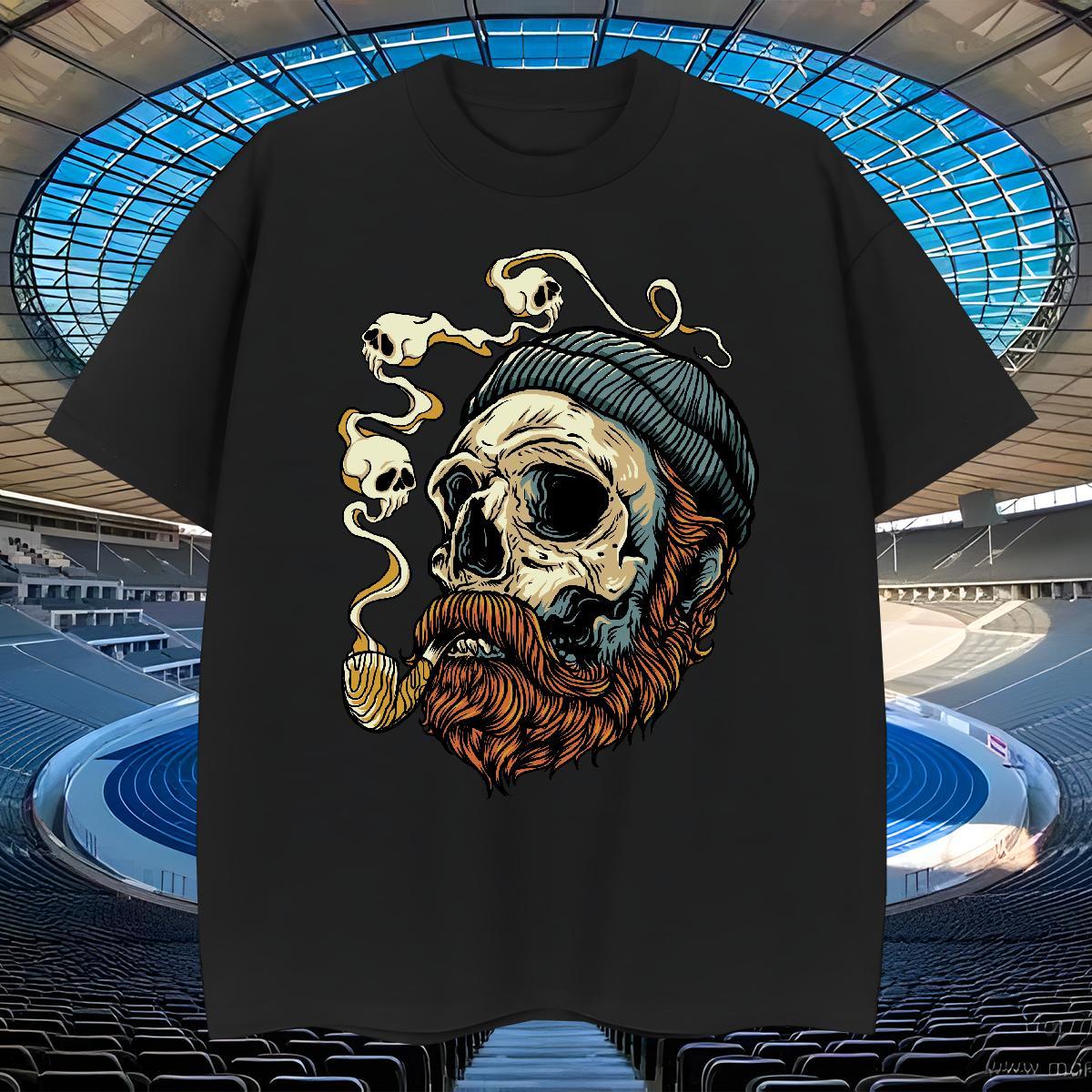Free Shipping Men T Shirts 100% Cotton 230g skull Casual Daily Wear Cartoon Print Breathable Short Sleeve Tshirt for Man Woman 2024 New Clothings