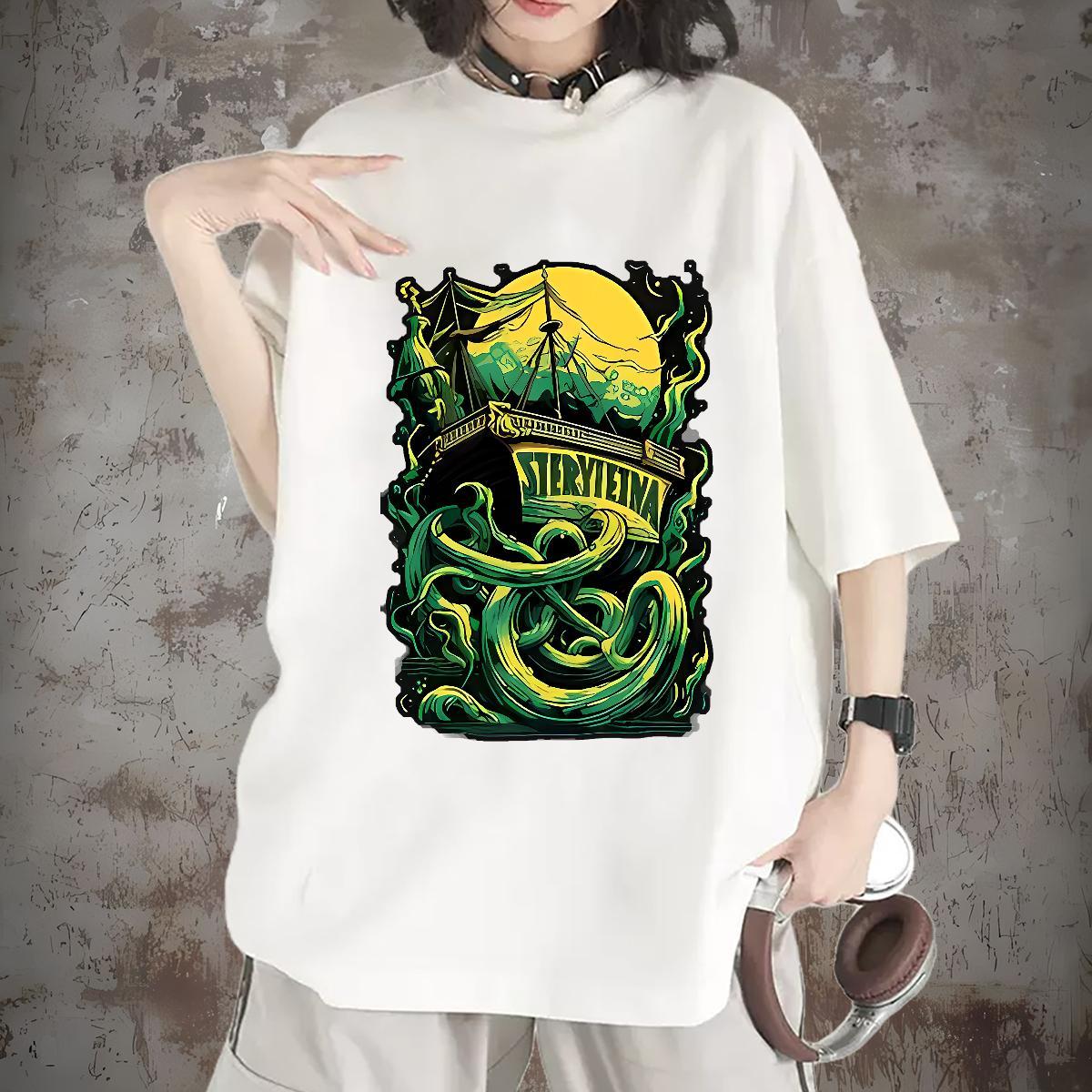 Loose Women Tees 230g 100% Cotton boat Home Outdoor T shirt Breathable Crew Neck Custom Printing Clothings