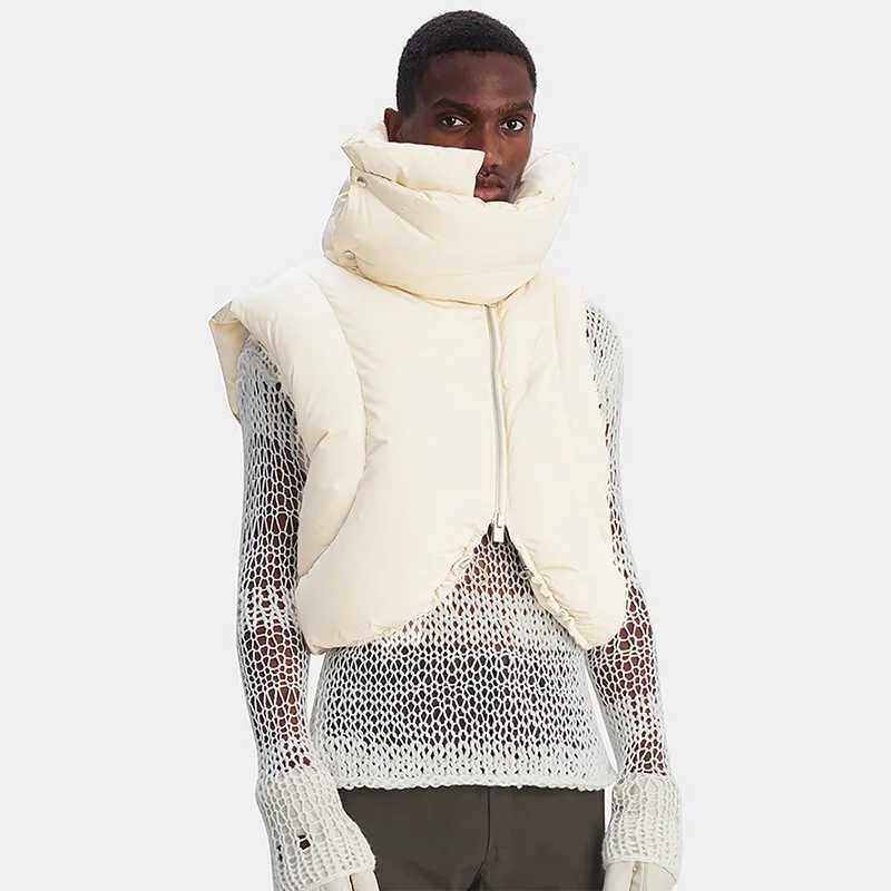 Women's Down Parkas Women Slveless Cute Puffer Jackets Shawl Collar Warm Irregular Bubble Coats Vest Zipper Drawstring Parka Puffly Cropped Jacke