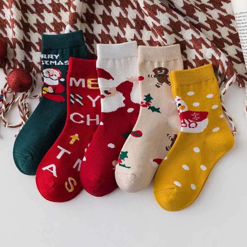 Kids Christmas Socks For 1-10Years Childrens Short Socks Girls Boys Winter Warm Cotton Toddler New Year Gift Santa Claus Socks CL240824