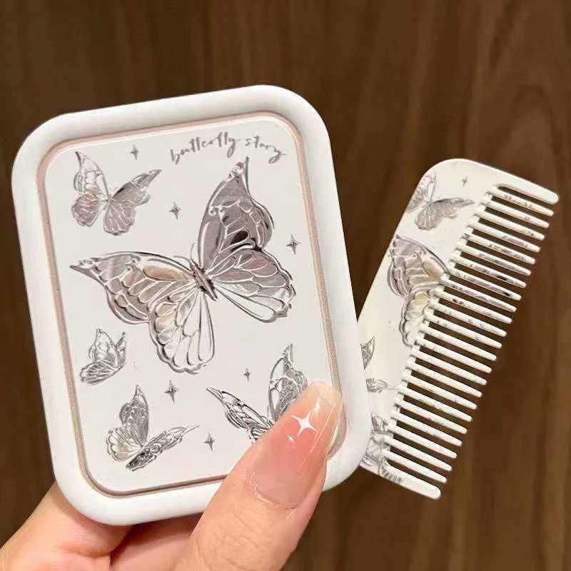 Portable Butterfly Flip-Top Folding Makeup Mirror Pocket Mirror Women Rectangle Cosmetic Make Up Mirror With CombXJ241213