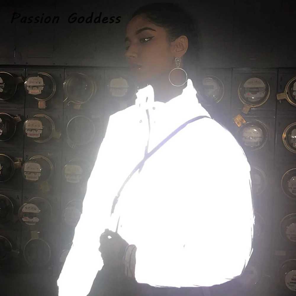 Women's Down Parkas Winter Women Reflective Parkas Down Jackets Thick Oversized Cool Bling Luminous Overcoats Down Jacket Chaquetas Mujer Inviern