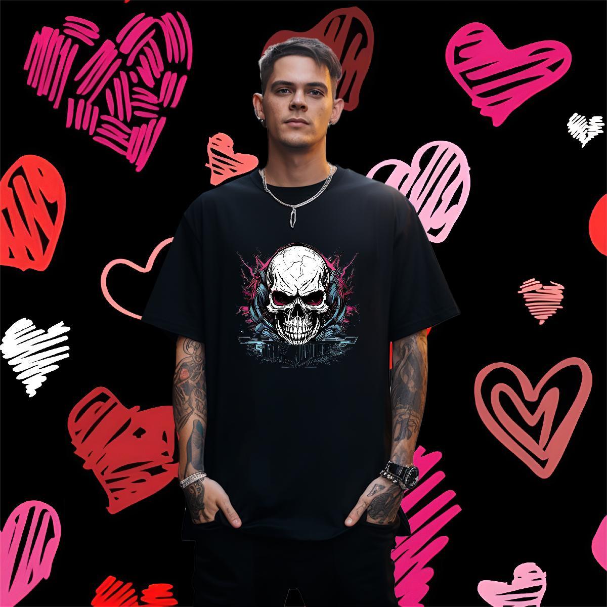 Popular Man T Shirts 230g 100% Cotton skull Hip Hop DIY Printed Breathable Short Sleeve Men Clothes T-Shirt Casual New Tshirts