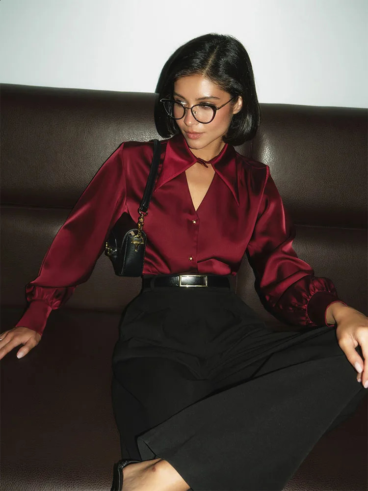 CNYISHE Solid Button Blends Sexy Club Women Shirts Long Sleeve Turn-down Collar Fashion Blouse Regular Female Casual Tops Tees 240823