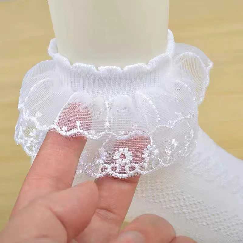 Children Dance Sock Non-Slip Summer Cotton Children Short Sock Breathable Thin Mesh White Ruffle Frilly Girl Princess Sock 1-15Y CL240824