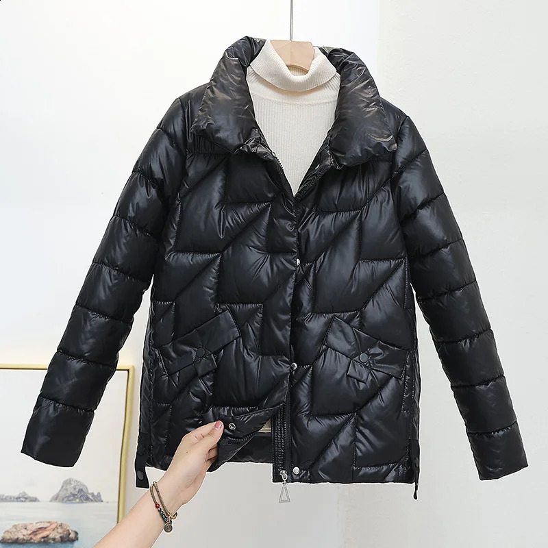 Womens jacket winter Parkas womens glossy down cotton stand collar casual warm Parka short 240823