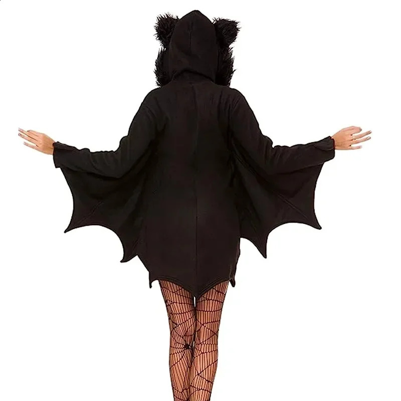 Halloween womens bat costume adult roleplaying set anime zipper dress free black sexy socks and scar stickers gift 240823