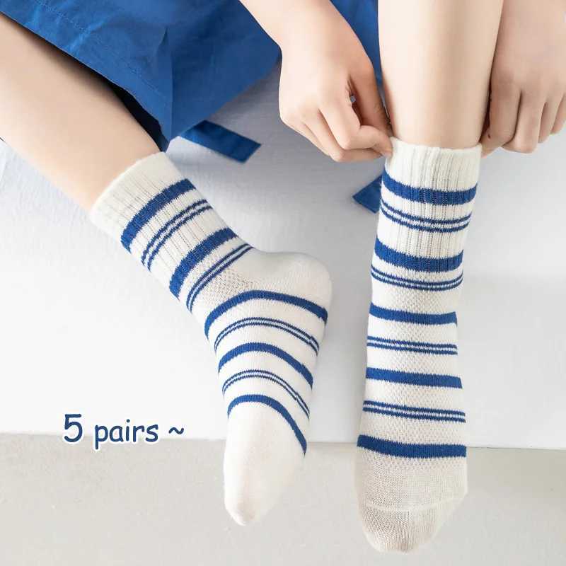 5 pairs of childrens socks Mesh breathable boys socks Girls mid-tube socks Large childrens cotton socks breathable wiry cott CL240824