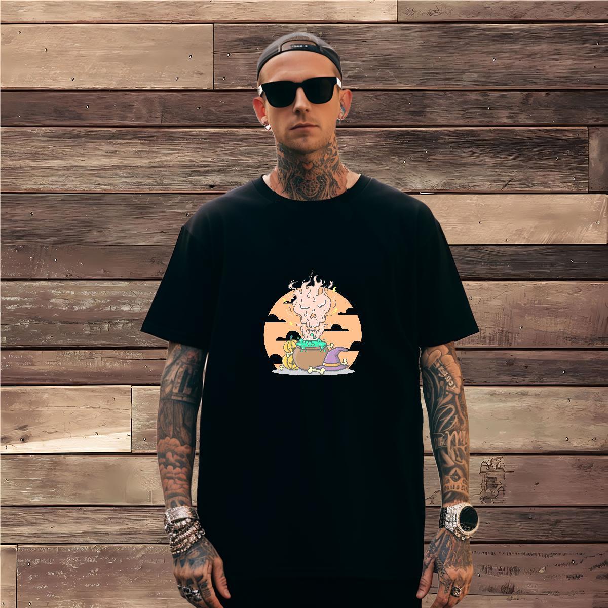 High Quality T-Shirts for Men 230g Pure Cotton skull Summer Casual Custom Anime Short Sleeve O-Neck Tshirts 2024 New Clothings